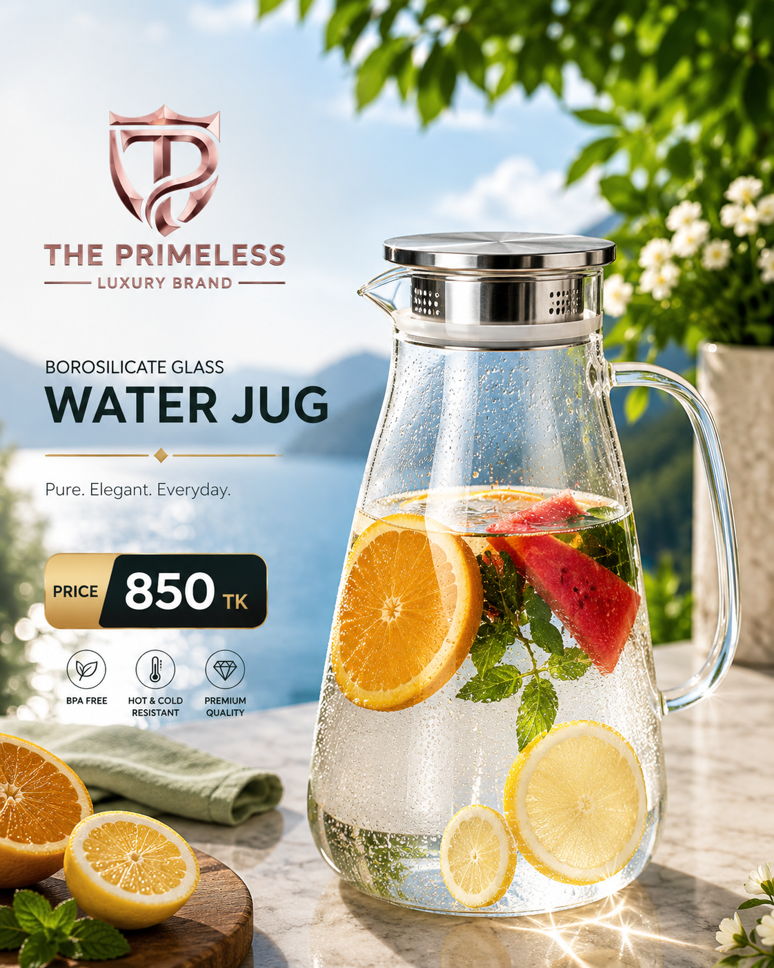 2.2 Liter Borosilicate Crystal Glass Water Jug