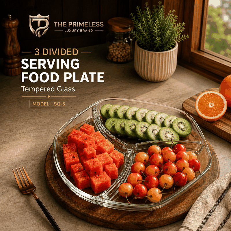 3-Section Divided Glass Serving Plate
