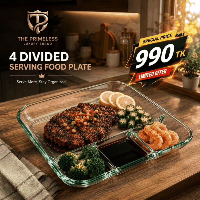 4-Section Divided Glass Serving Plate